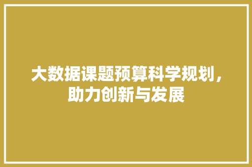 大数据课题预算科学规划，助力创新与发展