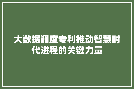 大数据调度专利推动智慧时代进程的关键力量  第1张