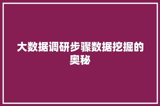 大数据调研步骤数据挖掘的奥秘