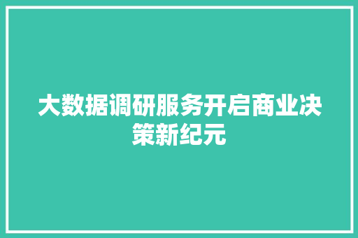 大数据调研服务开启商业决策新纪元