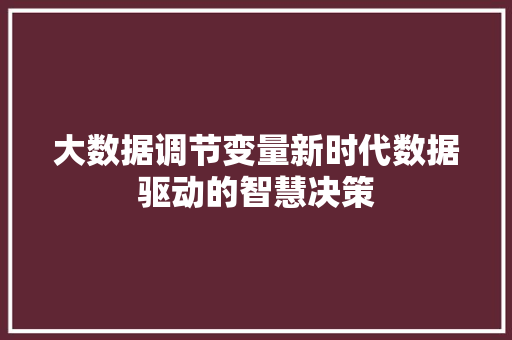 大数据调节变量新时代数据驱动的智慧决策