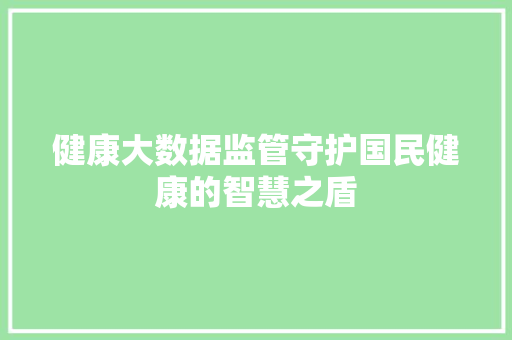 健康大数据监管守护国民健康的智慧之盾