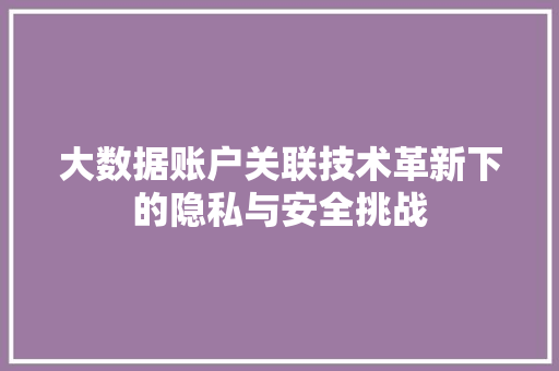 大数据账户关联技术革新下的隐私与安全挑战