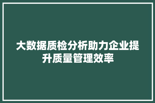 大数据质检分析助力企业提升质量管理效率