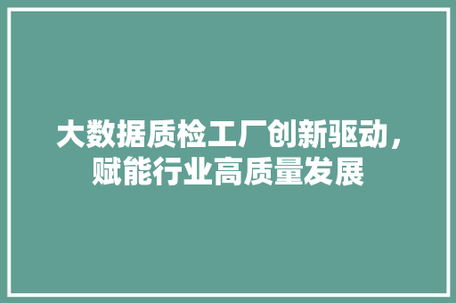 大数据质检工厂创新驱动，赋能行业高质量发展