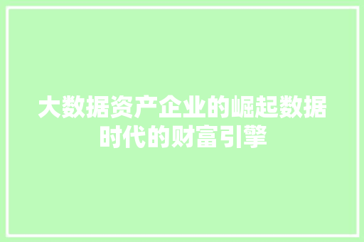 大数据资产企业的崛起数据时代的财富引擎  第1张