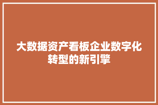 大数据资产看板企业数字化转型的新引擎  第1张