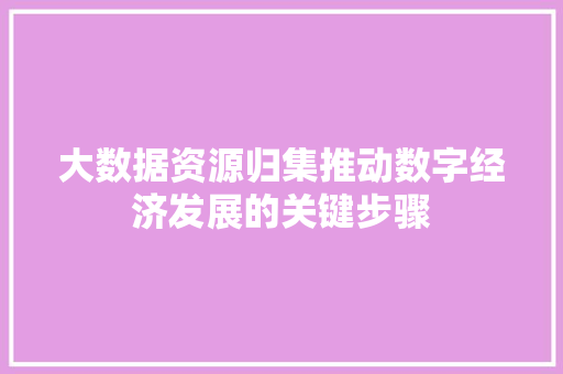 大数据资源归集推动数字经济发展的关键步骤