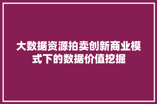 大数据资源拍卖创新商业模式下的数据价值挖掘