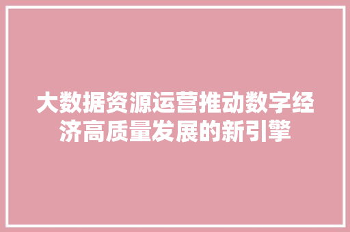 大数据资源运营推动数字经济高质量发展的新引擎  第1张