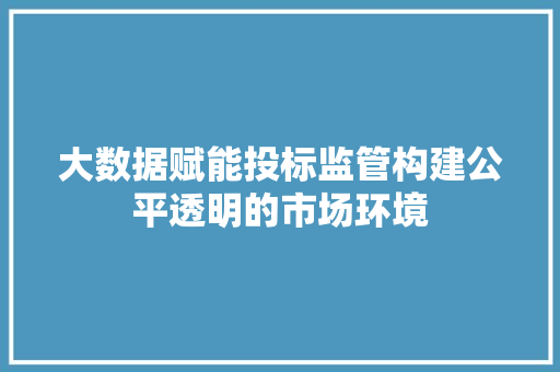 大数据赋能投标监管构建公平透明的市场环境  第1张