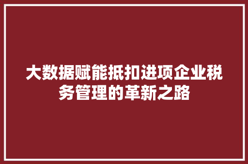大数据赋能抵扣进项企业税务管理的革新之路