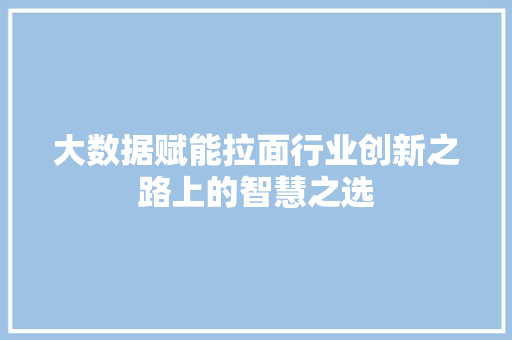 大数据赋能拉面行业创新之路上的智慧之选