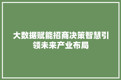大数据赋能招商决策智慧引领未来产业布局  第1张