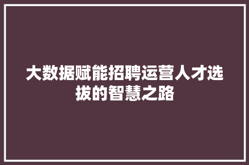 大数据赋能招聘运营人才选拔的智慧之路  第1张