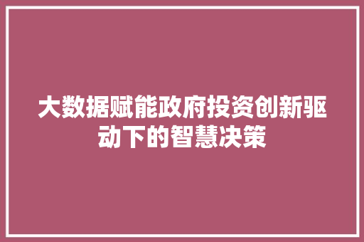 大数据赋能政府投资创新驱动下的智慧决策  第1张