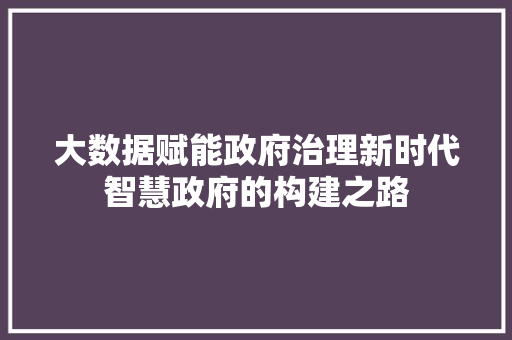 大数据赋能政府治理新时代智慧政府的构建之路  第1张