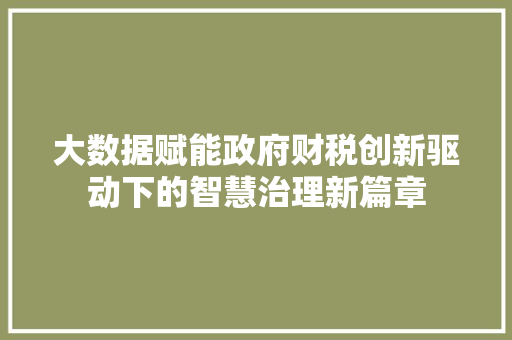 大数据赋能政府财税创新驱动下的智慧治理新篇章  第1张