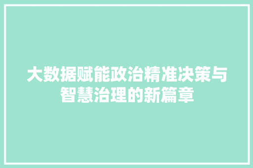 大数据赋能政治精准决策与智慧治理的新篇章