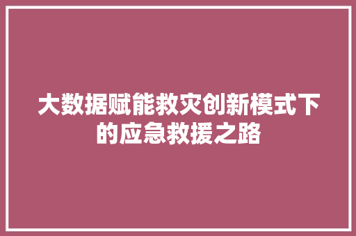 大数据赋能救灾创新模式下的应急救援之路