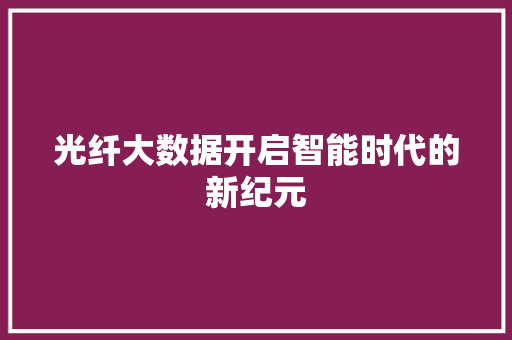 光纤大数据开启智能时代的新纪元