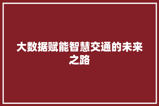 大数据赋能智慧交通的未来之路  第1张