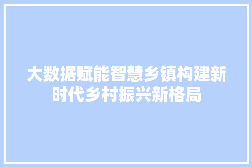 大数据赋能智慧乡镇构建新时代乡村振兴新格局