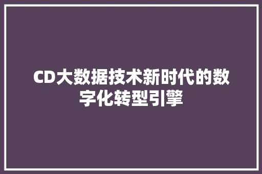 CD大数据技术新时代的数字化转型引擎