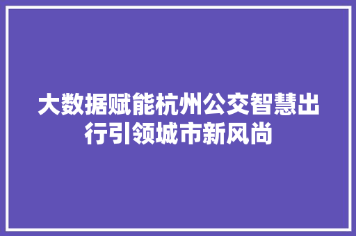 大数据赋能杭州公交智慧出行引领城市新风尚