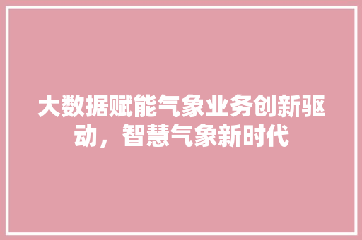 大数据赋能气象业务创新驱动，智慧气象新时代  第1张