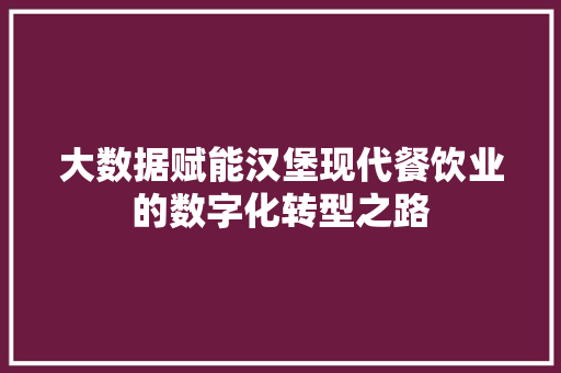 大数据赋能汉堡现代餐饮业的数字化转型之路