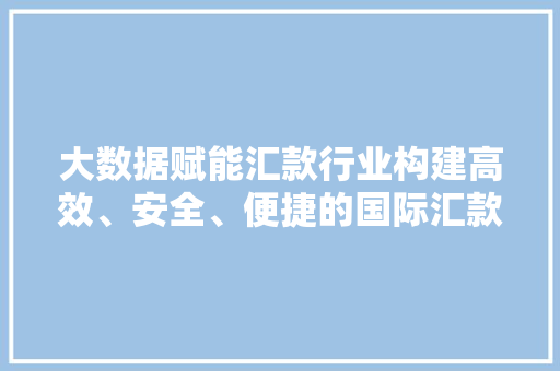 大数据赋能汇款行业构建高效、安全、便捷的国际汇款新生态