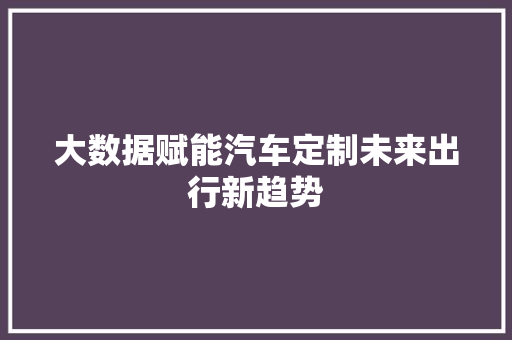 大数据赋能汽车定制未来出行新趋势  第1张