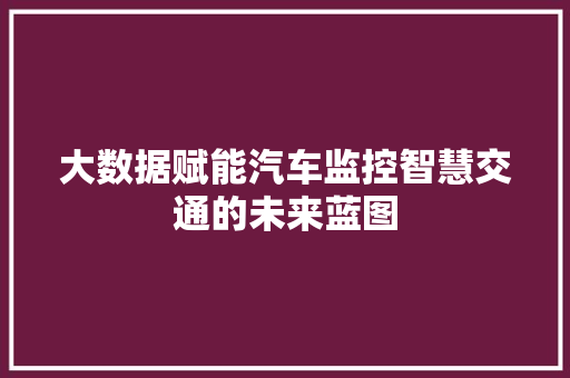 大数据赋能汽车监控智慧交通的未来蓝图  第1张