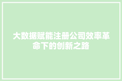 大数据赋能注册公司效率革命下的创新之路  第1张