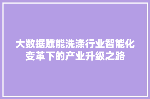 大数据赋能洗涤行业智能化变革下的产业升级之路
