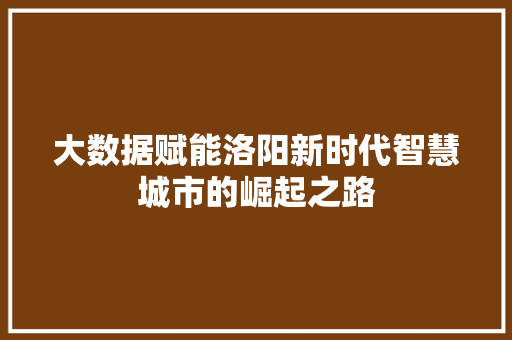 大数据赋能洛阳新时代智慧城市的崛起之路  第1张
