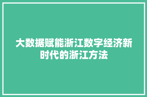 大数据赋能浙江数字经济新时代的浙江方法  第1张