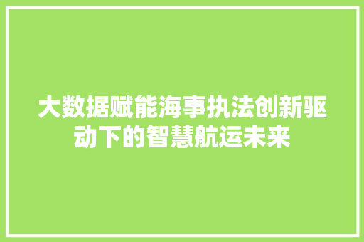 大数据赋能海事执法创新驱动下的智慧航运未来