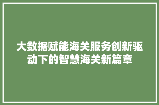 大数据赋能海关服务创新驱动下的智慧海关新篇章  第1张