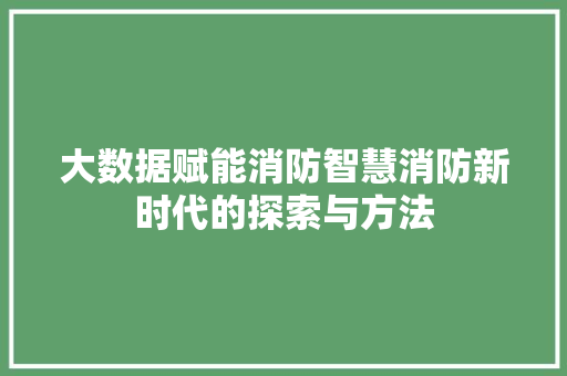 大数据赋能消防智慧消防新时代的探索与方法  第1张