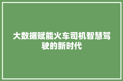 大数据赋能火车司机智慧驾驶的新时代