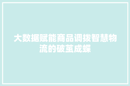 大数据赋能商品调拨智慧物流的破茧成蝶