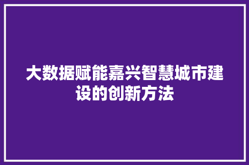 大数据赋能嘉兴智慧城市建设的创新方法