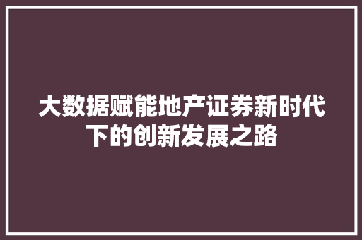 大数据赋能地产证券新时代下的创新发展之路