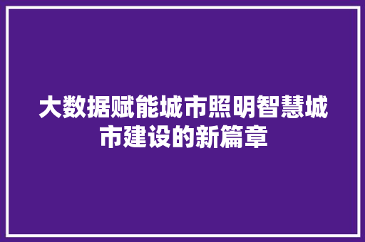 大数据赋能城市照明智慧城市建设的新篇章