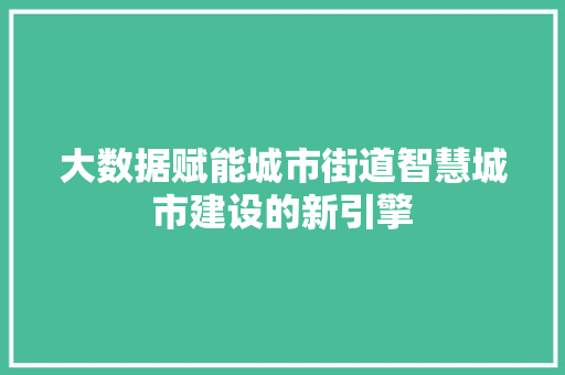 大数据赋能城市街道智慧城市建设的新引擎