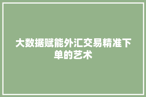 大数据赋能外汇交易精准下单的艺术