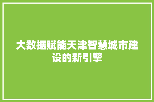 大数据赋能天津智慧城市建设的新引擎  第1张