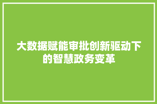 大数据赋能审批创新驱动下的智慧政务变革